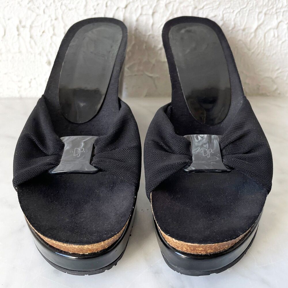 Donald J Pliner Wedge Sandal Women's 7.5 Black Patent Leather/Fabric Slip On